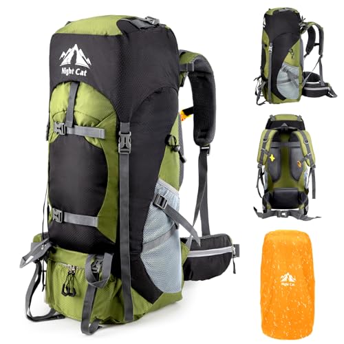 Night Cat Hiking Backpacks 70L Camping Backpacking Packs for Men Women Lightweight Outdoor for Mountaineering Traveling, No Internal Frame by Night Cat - Used condition - US$29.50