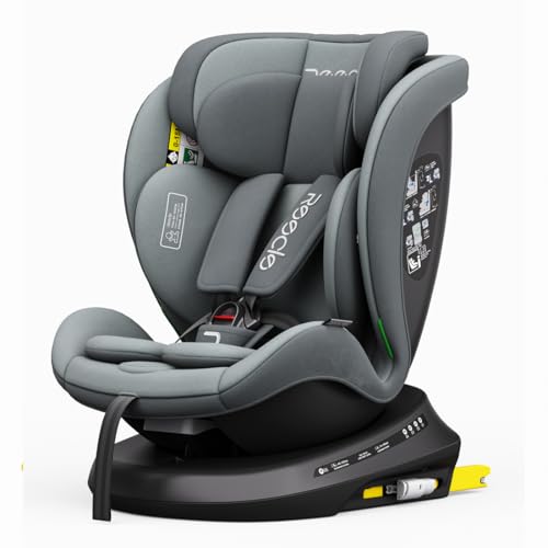 Reecle I-Size 360 Girevole Seggiolino Auto con ISOFIX, 40-150cm(Gruppo 0 + 1/2/3, 0-36 kg), ca. 0-12 anni (Grigio(ISOFIX))