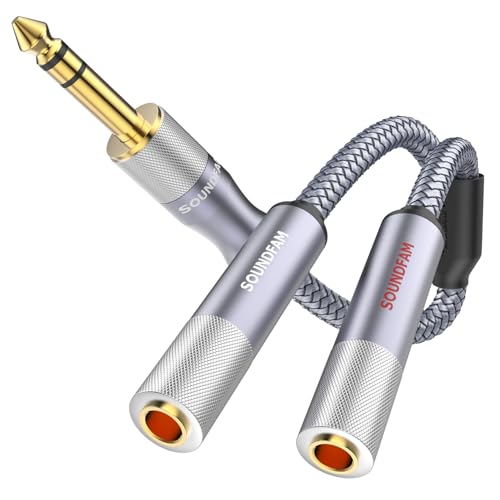 SOUNDFAM 1/4インチ TRSステレオスプリッターケーブル 2フィート/60cm、TRS 1/4インチ スプリッター オス×1 - メス×2、1/4インチ 6.35mm ステレオオスプラグ - デュアル 1/4インチ 6.35mm メス - グレー