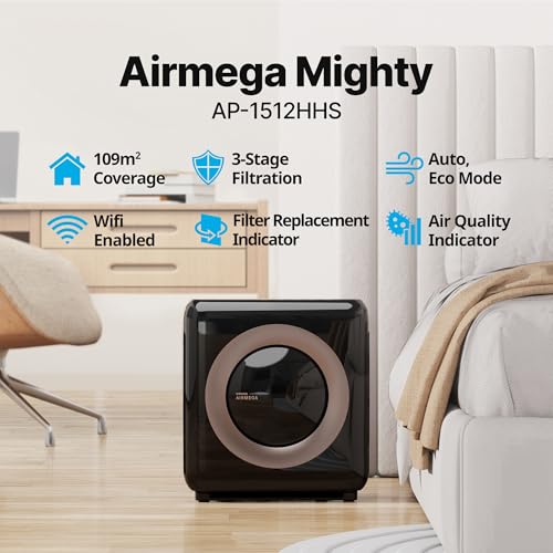Image of COWAY Air Purifier for Home Up to 1,575ft, App-Enabled Smart Technology, Compatible with Amazon Alexa, HEPA Filter for Smoke, Allergies, Odor, Auto Mode, Airmega AP-1512HHS Black