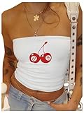 SOLY HUX Women's Y2k Graphic Tube Crop Top Strapless Sleeveless Summer Bandeau Tops White Cherry Medium