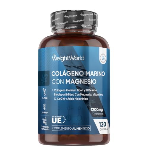 Colágeno con Magnesio 1200mg - 120 Cápsulas, Complejo con Ácido Hialurónico