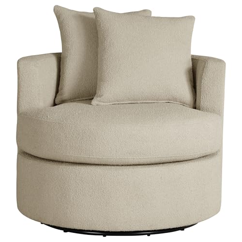 Sillón giratorio redondo de tela color Camel miniatura 4