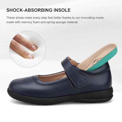 Image of Stelle Girls Mary Jane Shoes School Uniform Flats Dress Shoes Church (Little /Big Kids) | Hook-and-loop closure, Cushioned comfort, Flexible outsole, Flower girl, Party, Patent finish