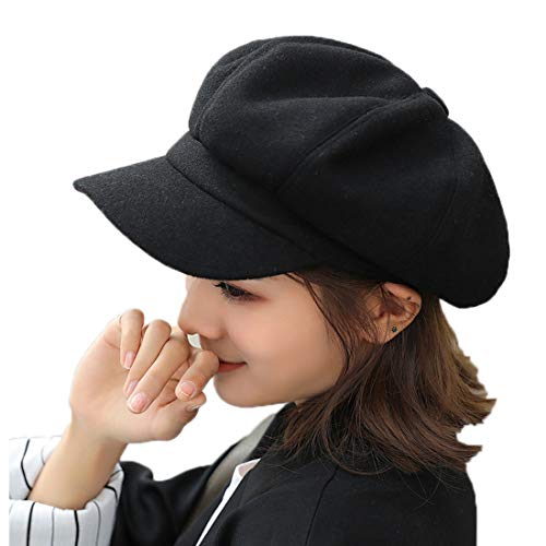 Women Berets Newsboy Hat Artist Hats Autumn-Winter Visors Imitation Woolen British Style Fashion Vintage Elegant Baker Boy Flat Caps Black