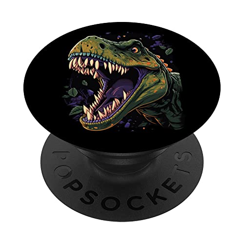Roaring Tyrannosaurs Rex Trex Dinosaur PopSockets Swappable PopGrip, Black