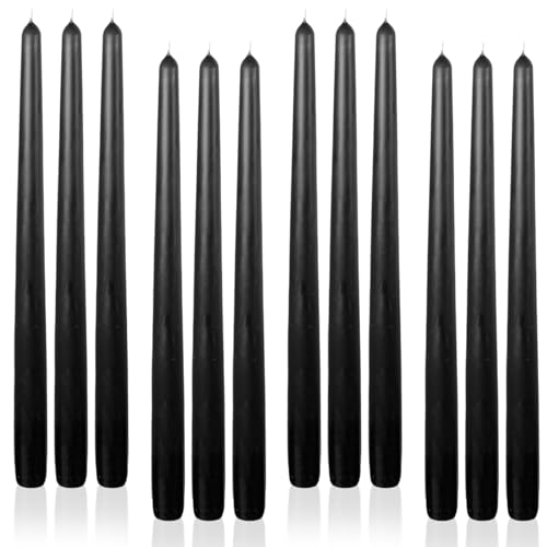 LPUSA Black Tall Taper Candles 12 inch Unscented Smokeless Long Tall Tapered Candle for Candlesticks Sticks Wedding Advent Home Decor Dinner Christmas，Set of 12