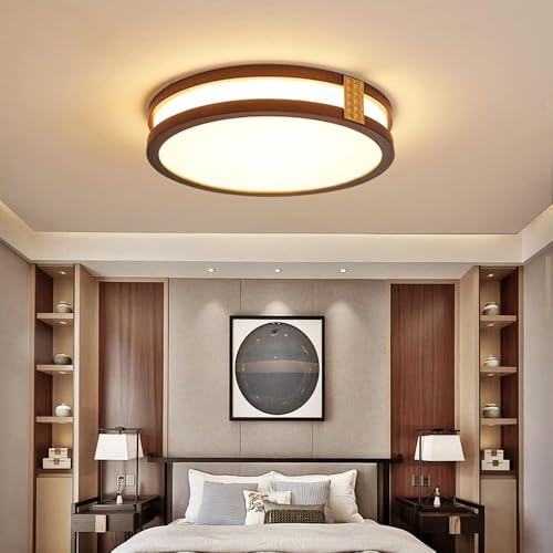 Plafonnier bois LED extra plat 6cm éclairage salon chaleureux