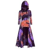 Women Medieval Hooded Vintage Cloak Tie Dyed Asymmetric Fleece Button Starry Galaxy Print Halloween