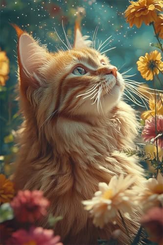 Adultos y Principiantes Diamond Painting Taladro Completo Arts Kits Cats Lindos Elegantes Imagen Diamante Pintura Pintura Punto de Cruz Para Decoración Pared Hogar Taladro Redondo 40x60cm A0711