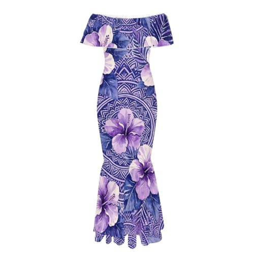 Image of Polynesian for Women S-7XL Off Shoulder Maxi Dress Hawaiian Summer Dresses
