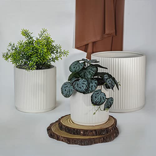 Amazon Basics Assorted Sizes Fluted Ceramic Round Planters, Set Of 3, White #TOP5