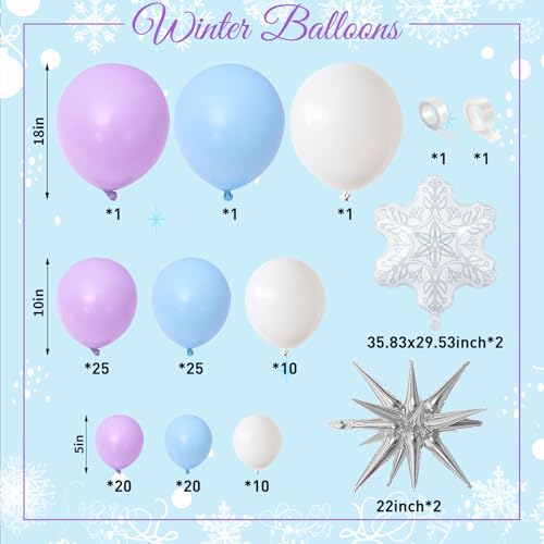 Image of Winter Wonderland Balloon Arch Garland Kit, Baby Blue Purple Balloons with Spike Star Snowflake Foil Balloons for Ice Wonderland Christmas Baby Shower Snow Princess Birthday Party Decorations Supplies