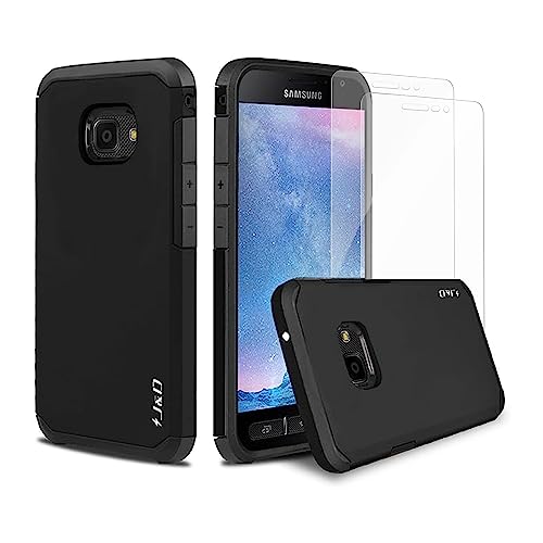 JundD Kompatibel für Samsung Galaxy Xcover 4 Hülle, Heavy Duty Hybrid Robustes Stoßfest Schutzhülle mit 2 Stücke Glas-Bildschirmschutzfolie für Galaxy Xcover 4, Schwarz