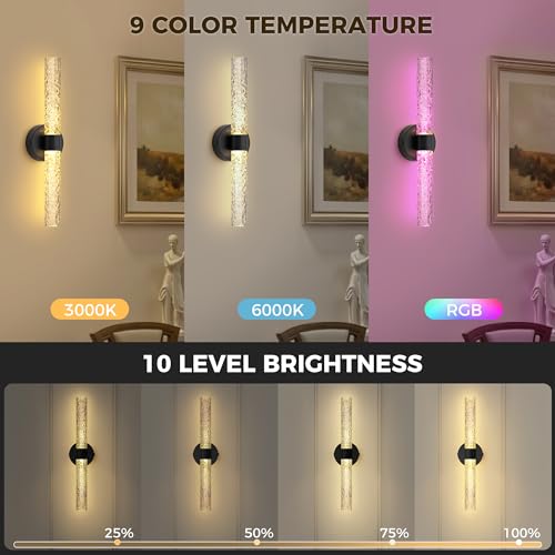 Image of DORESshop Battery Operated Wall Sconces Set of 2, 10000mAh Rechargeable Wall Sconce with Stone Pattern Acrylic, Dimmable Wireless Wall Sconce, Sconce Wall Decor for Living Room, Bedroom, Black 21.4in