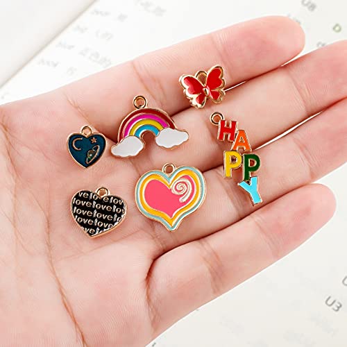 Image of hexiaoxiao 100PCS Bracelet Charms for Jewelry Making Bulk Lucky Charm Bracelet Making Kits Butterfly and Heart Charms DIY for Women's Necklace Bracelets and Cute Bling Charms Crafting, Onesize,