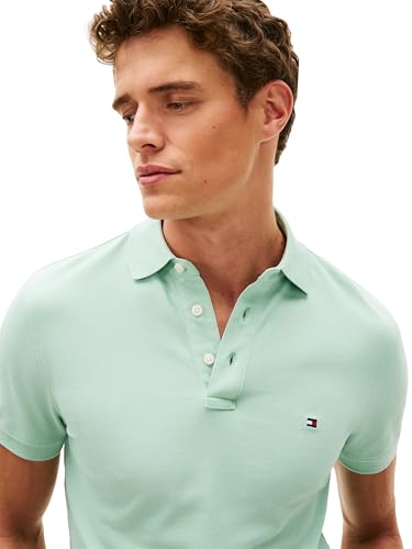 Image of Tommy Hilfiger Men's Short Sleeve Polo Shirts in Slim Fit with Stretch and Organic Pique Cotton