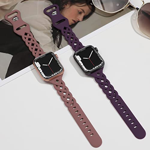 Image of Braided Silicone Bands Compatible with Apple Watch Women Slim Thin Narrow | Breathable Hollow-out Bands for iWatch Ultra 2 /3 SE 3 Series 11 /10 /9 /8 /7 /6 /5 /4 /3 /2 /1 38mm 40mm 41mm 42mm 44mm 45mm 46mm 49mm