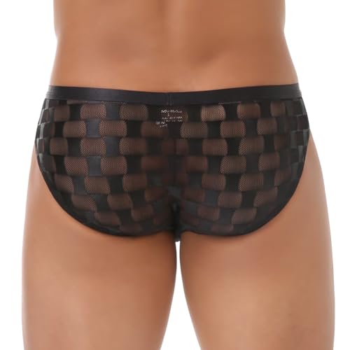 Sexy Men's Underwear Briefs Man Underpants Mesh Sheer Panties Bikini Ultra-thin Transparent Checkered Brief2