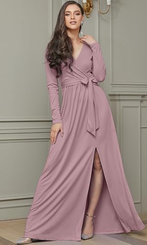 Image of KOH KOH Womens Long Sleeve V-Neck High Slit Cocktail Evening Gown Maxi Dress