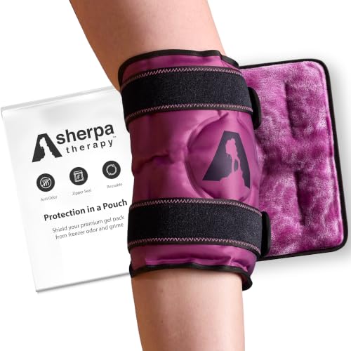 Image of Hot and Cold Therapy Knee Wrap Gel Pack (10 inch x 12.5 inch) Reusable Heating Pad & Flexible Freezer Pack for Leg Injuries and Knee Pain Relief - Purple