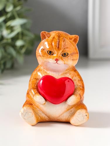 Image of AUGEN Polyresin Kitten Heart Statue Showpiece for Home Decor Decoration and Gifting (1767F5, 12cm)