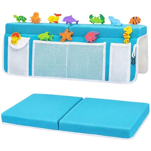 Image of Bath Kneeler –8 Suction Cups & 1.5" Thicker Padding.Certified Bath Kneeling Pad for Bath Tub & 5 Bath Toy Organizer. Fast Dry Bath Kneeler and Elbow Rest Pad Set. Baby Bath Essentials by Supa Ant-Blue