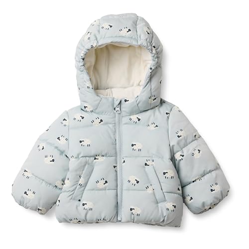 Amazon Essentials x Sofia Grainge Baby Boys' Water-Resistant Hooded Puffer Jacket, Dove Grey Sheep, 24 Months