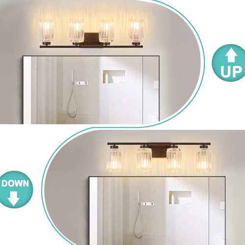 Image of 4 Light Bathroom Light Fixtures Modern ORB 28 Inch Vanity Lights for Bathroom Lighting Fixtures Over Mirror with Thickened Glass Shade for Cabinet Mirror Bedroom Hallway