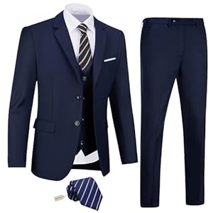 Amyox Men's Slim Fit 3 Piece Suit Two Button Business Wedding Dress Tux Suit Set Jacket Vest Pants with Tie
