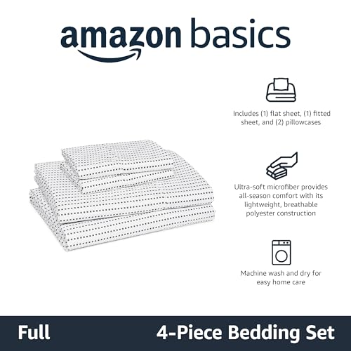 Image of Amazon Basics Ultra-Soft Lightweight Microfiber 4-Piece Bed Sheet Set, Breathable Polyester, Flat and Fitted Sheets, Full, Plum, Printed