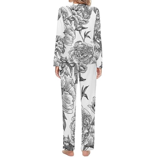 Ensemble de pyjama femme esquisse de fleurs sleepwear manches longues et pantalon