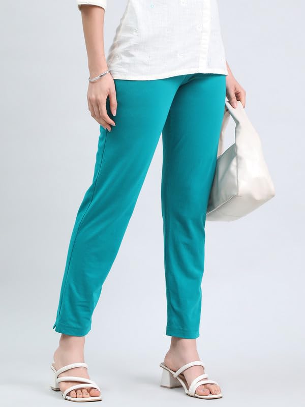 Image of GO COLORS Soft Cotton Stretch Kurti Pants Full Length for Women| Breathable, Mid Rise