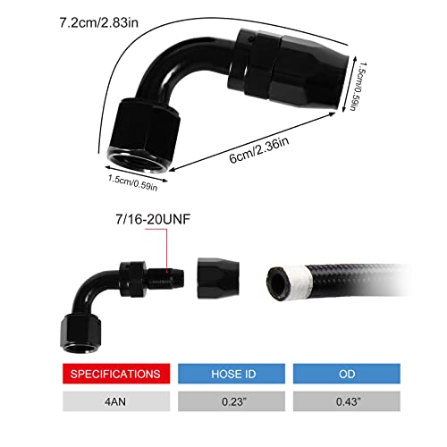 Image of 1PCS 4AN 90 Degree Swivel Hose End Fitting for Braided CPE Fuel Line Anodized Aluminum Alloy Black