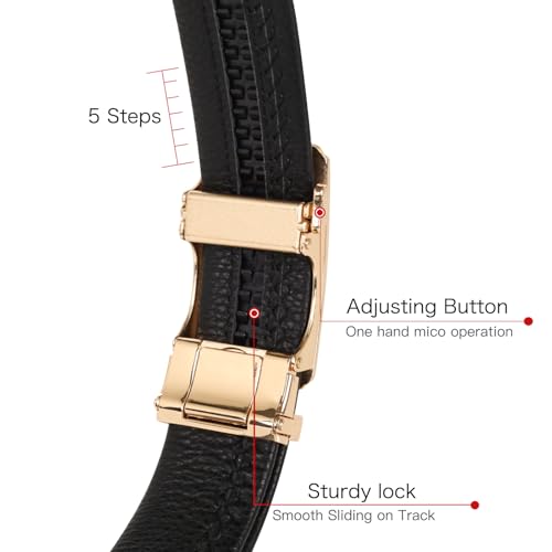 Image of Aurolran Men&Womens Leather Dress Belt Business Automatic Buckle Belt Color-Black Silver Gold