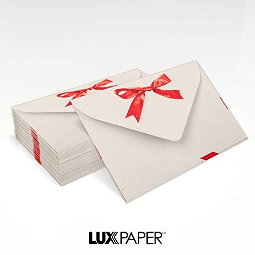 Luxpaper #17 Mini Envelopes In 70 Lb. Red Bow For 2 9/16 X 3 9/16 Cards, Printable Envelopes For Gift Cards And Thank You’s, With Moistenable Glue, 1,000 Pack, Envelope Size 2 11/16 X 3 11/16 (Red) #TOP7