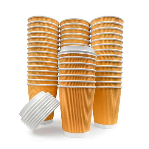 AVLASH Takeaway Coffee Cups with Lids 8oz 50 Cups Brown