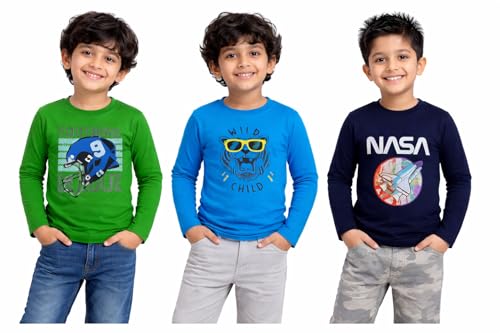 Image of Boys Cotton Full Sleeve T-Shirt Combo Pack of 3 | Soft & Comfortable Kids Wear