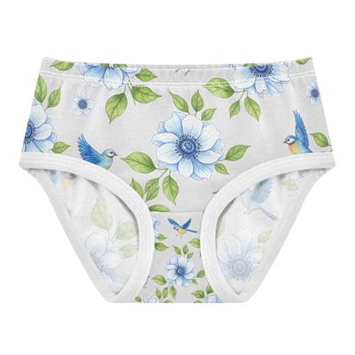 Blue White Flowers Green Leaves Blue Birds Underwear Toddler Girl, Kids Underwear, 2T–8 Years