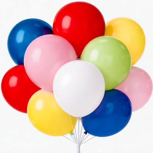 Image of PartyWoo Assorted Colors Rainbow Balloons 20pcs 18 Inch Multicolor Colorful Primary Color Balloon for Graduation Baby Shower Unicorn Fiesta Flower Spring Rainbow Theme Birthday Party Decorations