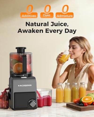ACOQOOS Juicer Machines, 6.5" Extra Large Feed Chute Cold Press Juicer 3-IN-1 with Sorbet & Nut Milk, BPA Free, Easy to Clean, 100 OZ Hopper, Graphite Gray - Image 5