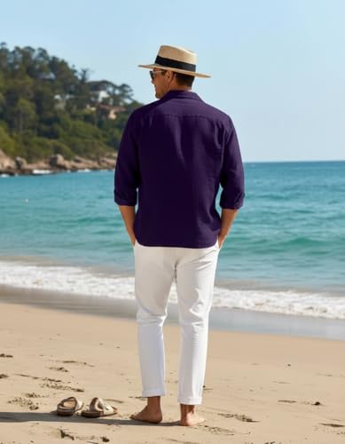 Image of Combo of Men's Casual Cotton Blend Shirt || Long Sleeve Button Down with Spread Collar | Lightweight Breathable Fabric | Stylish Solid Shirt for Beach, Office & Everyday Wear Pack of 2