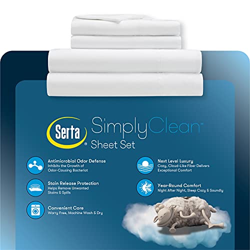 Serta Simply Clean Super Soft Hypoallergenic Stain Resistant Deep Pocket 3 Pieces Solid Bed Sheet Set, Twin, Light Blue by Serta - Image 6