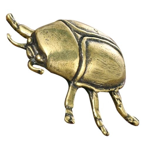 IDEANATEGRATE Metal Small Brass Beetle Sculpture Ancient Egypt Scarab Statue Desktop Ornament Animal Figurine Compact Decor