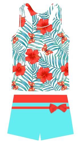 Image of Belovecol Girls Swimsuits Two Piece Tankini Bathing Suits Boyshort Summer Beach Swimwear 4-16Y Removable Bra Pads Above 12Y