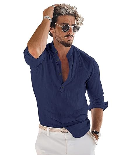 Image of Bellstone Men's Cotton Blend Solid Regular Fit Full Sleeve Short Kurta | Men's Trendy Short Kurta | Ethnic Stylish Casual Lightweight Summer Kurta for Daily and Occasion Use
