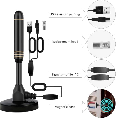 Image of Indoor TV Antenna with 2 Signal Boosters & 32FT Cable - Digital Antenna for Smart TV, Magnetic Base, Supports 4K 1080p - Dual Amplifiers for Long Range Reception of Local Channels(Beige)