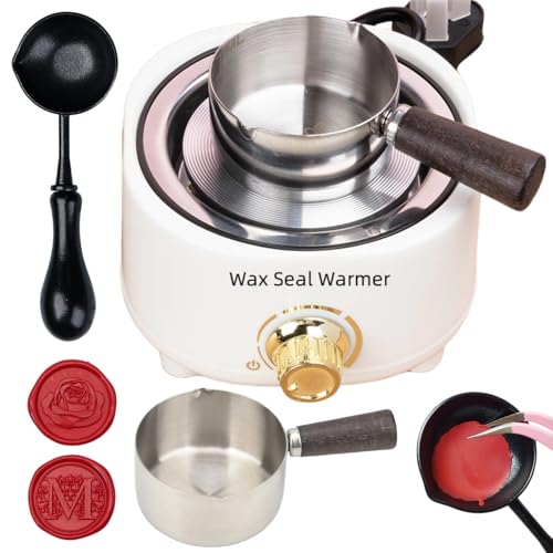 Wax Seal Warmer Electric White Sealing Wax Furnace Kit Includes 1Pcs 80ml Large Spoon and 1Pcs Non-Slip Spoon Sealings Stamp Melting Warmer Great Tool for Melt Waxs Seals Sticks Beads (White)