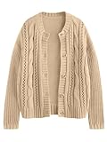 LILLUSORY Women's Cardigan Sweaters Cable Knit Crochet Cotton Fall Jackets Button Up Chunky Trendy Outfits Apricot S