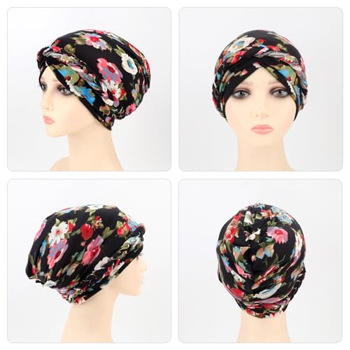 Image of DRESHOW Turban Pre-Tied Twisted Hat Thread African Head Wraps for Black Women Chemo Cancer Cap Braid Hair Cover